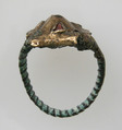 Finger Ring, Copper alloy band?, silver bezel coated with gold, garnet or glass paste, Frankish