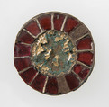 Disk Brooch, Silver on iron core, partial gilt, glass paste or garnet, Frankish