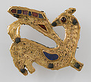 Animal-Shaped Brooch, Copper alloy, coated with gold, twisted wire, paste, European