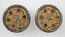 Disk Brooch, Silver, coated with gold, wire, glass, paste, Frankish