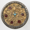 Disk Brooch, Silver, coated with gold, wire, glass, paste, Frankish