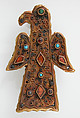 Bird-Shaped Brooch, Copper alloy, coated with gold, twisted wire, glass  paste, garnet, European