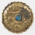 Disk Brooch, Copper alloy, coated with brass,  paste cabochon, Frankish