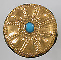 Disk Brooch, Copper alloy, gold, glass paste cabochon, Frankish