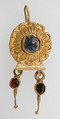 Earring, Gold, garnet, glass paste, Pontic