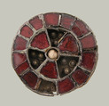 Disk Brooch, Silver, glass paste or garnet, meersham(?), metal foil,remnant iron pin, Frankish