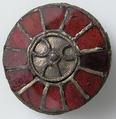 Disk Brooch, Silver, gilded silver, foil and wire, and glass paste or garnet, Frankish