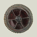 Disk Brooch, Copper alloy, silver, garnet or glass paste cabochon, Frankish