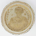 Bowl Base with the Portrait of a Young Man, Glass, gold leaf, Roman or Byzantine