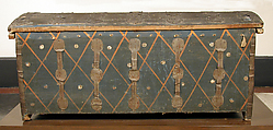 Cassone with Fleur-de-Lis Pattern, Wood, raised gesso, iron mounts, Italian
