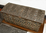 Cassone with Fleur-de-Lis Pattern, Wood, raised gesso, iron mounts, Italian