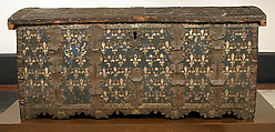Cassone with Fleur-de-Lis Pattern, Wood, raised gesso, iron mounts, Italian