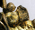 Base of an Altar Cross with Reading Angels Sitting on Dragons and Standing Church Fathers, Copper alloy, cast and gilt, North Italian