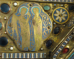 Chasse with the Life of Christ, Copper (plaques): engraved, stamped, and gilt; (appliqués): repossé, engraved, chased, scraped, and gilt; champlevé enamel: dark and medium blue, turquoise, light green, red, and white; glass cabochons; wood core., French