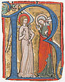 Manuscript Illumination with the Annunciation in an Initial R, from a Gradual, Tempera, ink and gold on parchment, Upper Rhenish