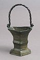 Holy Water Basin, Brass, with later iron handle, Netherlandish