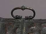 Coffret, Leather (Cuir bouilli), polychromy, silver gilt and enamel coat of arms, gilt copper alloy mounts on wood core, French (?)