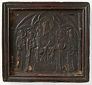 Relief of Virgin and Child, Paste relief, tooled leather, wood frame and back, Italian