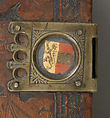 Bible, Binding: leather (stamped & tooled) with engraved brass fittings, ink printed on paper, 1st folio hand colored in tempera, metal leaf, and shell gold, German