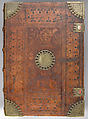 Bible, Binding: leather (stamped & tooled) with engraved brass fittings, ink printed on paper, 1st folio hand colored in tempera, metal leaf, and shell gold, German