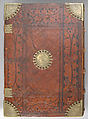Bible, Binding: leather (stamped & tooled) with engraved brass fittings, ink printed on paper, 1st folio hand colored in tempera, metal leaf, and shell gold, German
