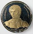 Medallion with a Portrait of Gennadios, Glass, gold leaf, polychromy, Roman