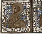 Triptych with Christ, Virgin, St. John The Baptist, Brass, surrey enamel, Russian