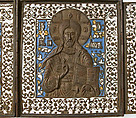 Triptych with Christ, Virgin, St. John The Baptist, Brass, surrey enamel, Russian