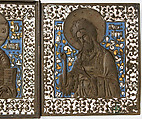 Triptych with Christ, Virgin, St. John The Baptist, Brass, surrey enamel, Russian