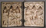 Diptych with Adoration of the Magi and Crucifixion, Elephant ivory, silver mount, French