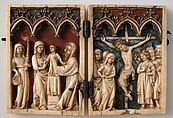 Diptych with Presentation of Christ in the Temple and Crucifixion, Ivory, polychromy, metal mounts, French