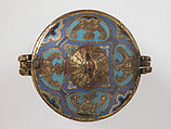 Pyx, Copper: engraved and gilt; champlevé enamel: blue-black; dark, medium and light blue; turquoise, green, yellow, red, and white, French