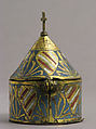 Pyx, Copper: engraved and gilt, champlevé enamel: medium blue, red, and white, French