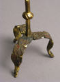 One of a Pair of Traveling Candlesticks, Copper: formed, engraved, and gilt; champlevé enamel: medium blue, red, and white, French