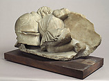 Boy Mourner resting on Helmet and Shield, Alabaster with traces of paint, South Netherlandish or Rhenish