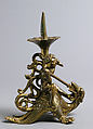 Pricket Candlestick with a Naked Youth Fighting a Dragon, Gilded copper alloy, South Netherlandish
