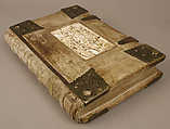 Plaque with Christ in Majesty and the Four Evangelists, Tempera, ink, and metal leaf on parchment; leather, leather binding with ivory, Ottonian