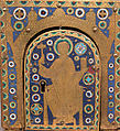 Tabernacle, Copper (plaques): engraved, scraped, stippled, and gilt; (appliqués): repoussé, chased, engraved, scraped, and gilt;  champlevé enamel: blue-black, dark, medium, and light blue; turquoise, dark and medium green, yellow, red, and white; wood core, painted red, French