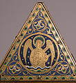 Tabernacle, Copper (plaques): engraved, scraped, stippled, and gilt; (appliqués): repoussé, chased, engraved, scraped, and gilt;  champlevé enamel: blue-black, dark, medium, and light blue; turquoise, dark and medium green, yellow, red, and white; wood core, painted red, French