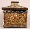 Coffret, Walnut, leather, gesso, painting, and gilding, Italian