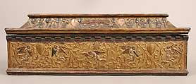 Coffret, Walnut, leather, gesso, painting, and gilding, Italian