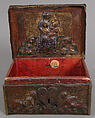 Coffret, Embossed leather, walnut, gilding, polychromy, copper alloy and iron fittings, French
