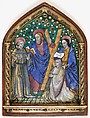 Plaque with Saints and Donor, Painted enamel with gilded copper and silver frame on wood, French