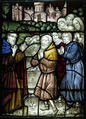 Stained Glass Panel with a Holy Man and Six Suppliants, Pot metal, white glass, vitreous paint, silver stain, South Netherlandish
