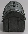 Coffret, Cuir bouilli (tooled leather), iron fittings, wood core, parchment lining, European