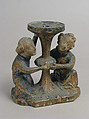 Candlestick Held by Two Angels, Wood, polychromy, gilding, French