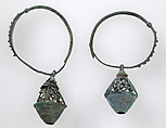 Earring, Copper alloy sheet, filigree, and granulation all with "tinned" surface, Avar