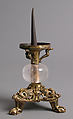 Pricket Candlestick with Fantastic Creatures, Gilt-copper alloy, rock crystal, South Netherlandish