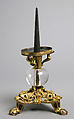Pricket Candlestick with Fantastic Creatures, Gilt copper alloy, rock crystal, South Netherlandish
