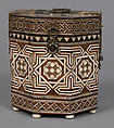 Octagonal Box, Elephant ivory or bone, various woods, polychromy, gilt-copper alloy mounts, Spanish